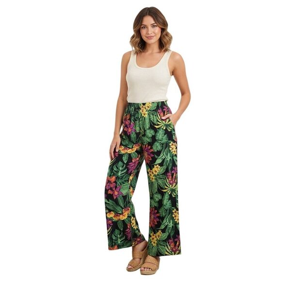 Panama Jack Pants - Panama Jack Tropical Wide Leg Pull On Drawstring Pants Pockets Size XL
